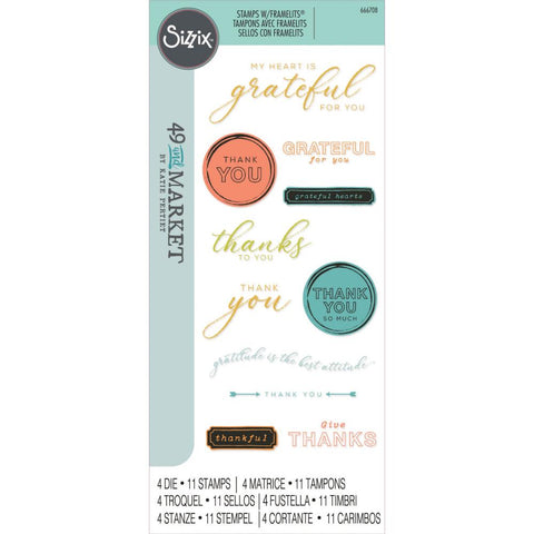 Sizzix A5 Clear Stamps With Framelits Die By 49 And Market Thankful Sentiments