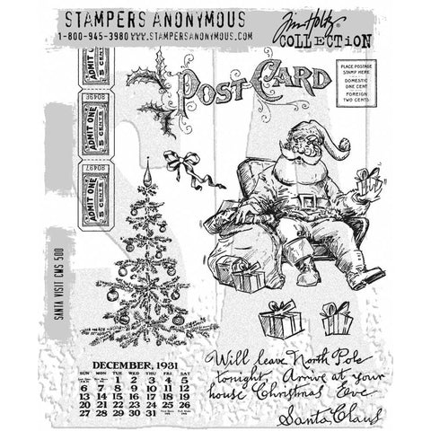 Tim Holtz Cling Stamps 7"X8.5" Santa Visit