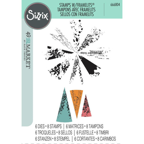 Sizzix A5 Clear Stamps W/Framelits Dies By 49 And Market Build-A-Burst Artsy Lace Mix