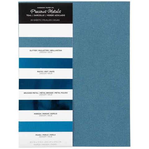 Harmony Precious Metals Cardstock 8.5"X11" 20/Pkg Teal