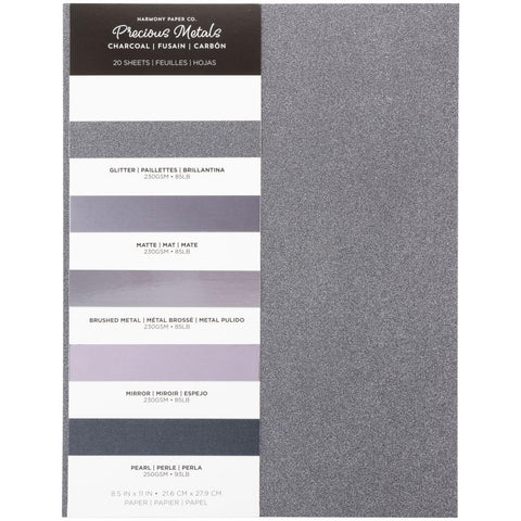 Harmony Precious Metals Cardstock 8.5"X11" 20/Pkg Charcoal