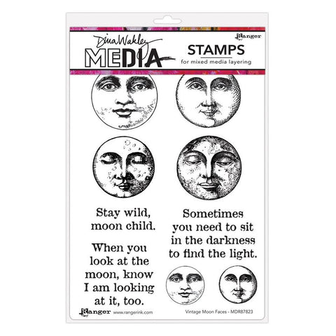 Dina Wakley Media Cling Stamps 6"X9" Vintage Moon Faces