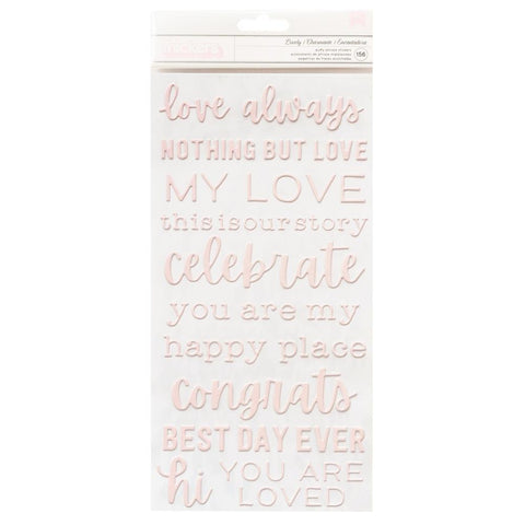 Pebbles Lovely Moments Thickers Stickers 156/Pkg Phrase/Puffy