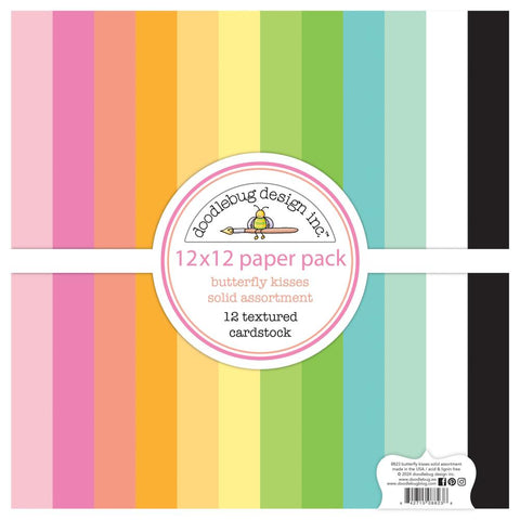 Doodlebug Double-Sided Paper  Pack 12"X12" 12/Pkg Textured, Butterfly Kisses