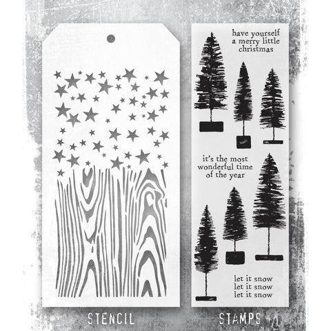 Tim Holtz Mixed-Media Stamps & Stencil Bottlebrush Trees