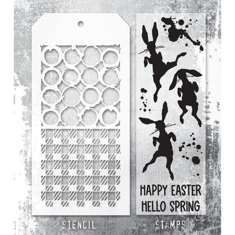 Tim Holtz Mixed-Media Stamps & Stencil Bunny Hop