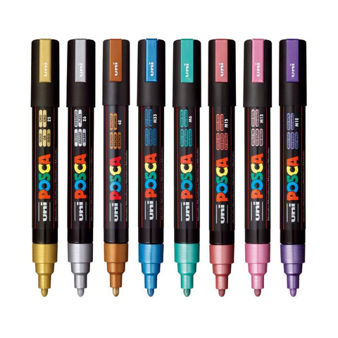 POSCA 5M Medium Bullet Tip 2.5mm Paint Marker 8/Pkg Metallic Colors