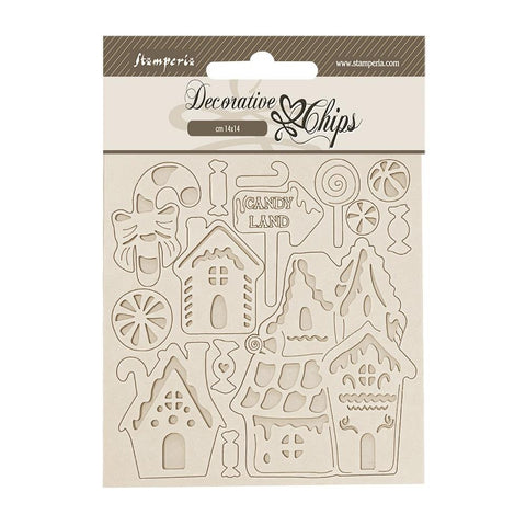 Stamperia Decorative Chips 5.5"X5.5" Candy Christmas Marzipan Houses
