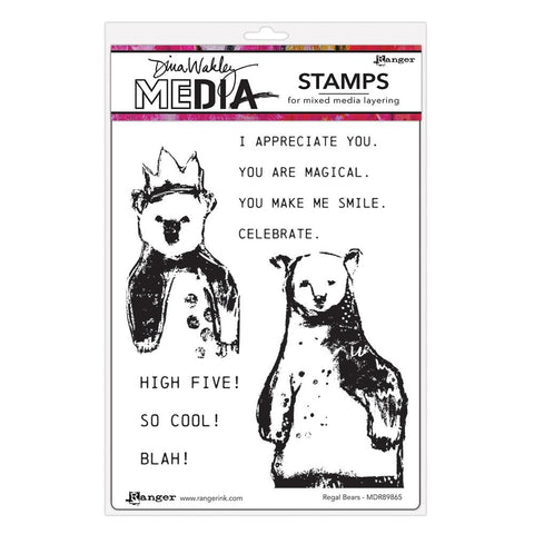 Dina Wakley Media Cling Stamps 6"X9" Regal Bears