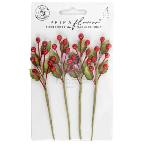 Prima Marketing Twinkle & Treats Paper Flowers 4/Pkg Christmas Berries