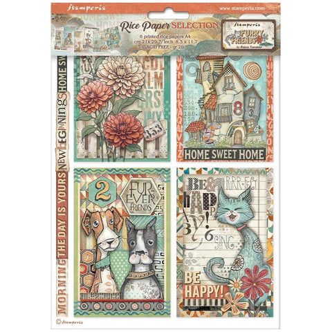 Stamperia Rice Paper A4 6/Pkg Furry Friends