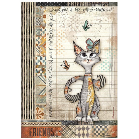 Stamperia Furry Friends Rice Paper Sheet A4 Cat And Butterfly