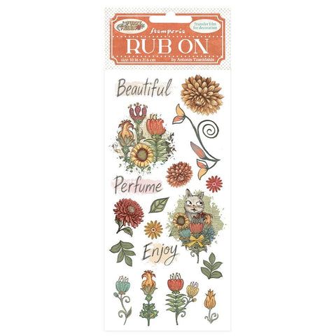 Stamperia Furry Friends Rub-On 4"X8.5" Flowers