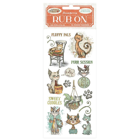 Stamperia Furry Friends Rub-On 4"X8.5" Cat
