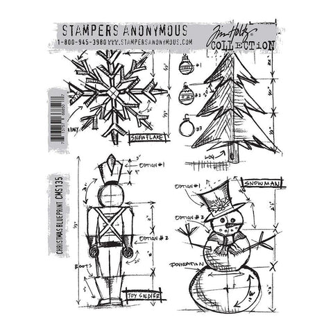 Tim Holtz Cling Stamps 7"X8.5" Christmas Blueprint
