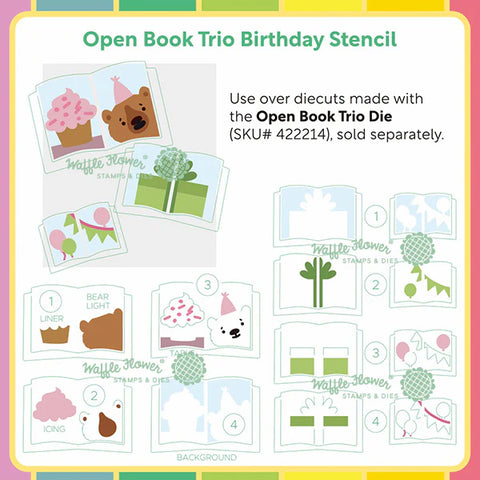 WAFFLE FLOWER X GALINA FILIPPENKO Open Book Trio Birthday Stencil