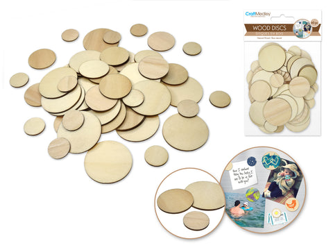 MultiCraft Craftwood: Wood Bits 60pc 1.7mm(T) Asst 3stl 4*4/3*3/2*2cm Discs