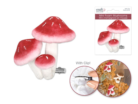 MultiCraft Craft Decor: Foam Mushrooms w/Clip 3pc Asst Size Red