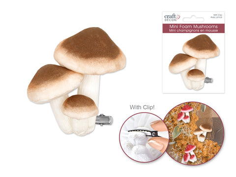 MultiCraft Craft Decor: Foam Mushrooms w/Clip 3pc Asst Size Brown