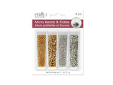 Craft Décor Micro Beads & Deco Flakes Accent Vials x4 Gold/Silver