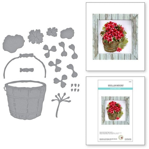 Spellbinders - Geranium and Antique Wooden Bucket