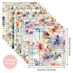 Kokorosa 24PCS 6" Flower and Grid Pattern Scrapbook & Cardstock Paper