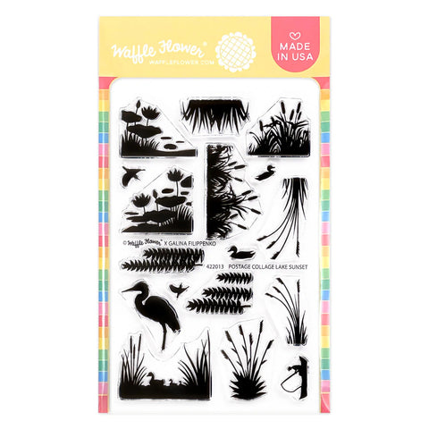 Waffle Flower Postage Collage Lake Sunset stamp