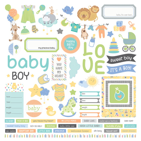 PhotoPlay Hush Little Baby Stickers 12"X12" - Baby Boy Elements