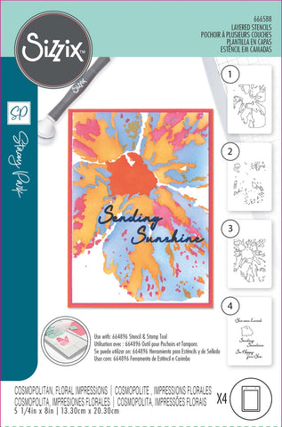 Sizzix  - A6 Layered Stencils 4PK Cosmopolitan, Floral Impressions by Stacey Park
