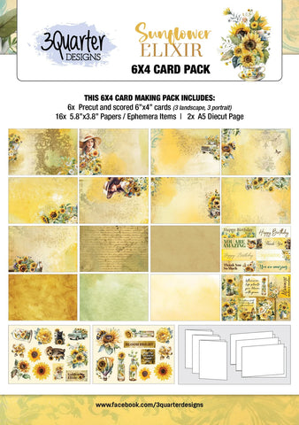 3QUARTER DESIGNS Sunflower Elixir 6x4 card pack