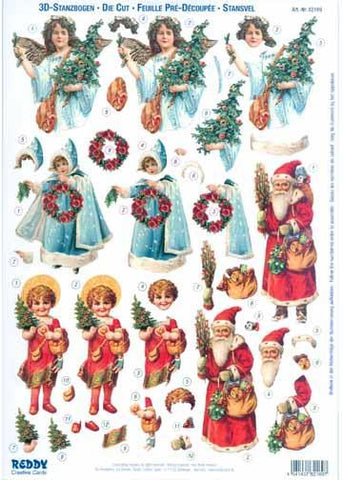 REDDY CREATIVE CARDS 3D Precut Christmas Angels, Santa