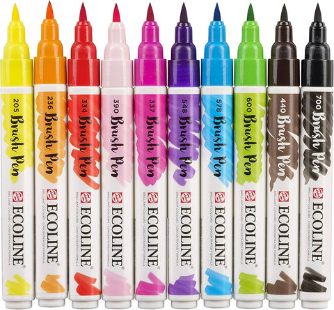 Ecoline Brush Marker Sets - 10-Pen Bright Colors Set