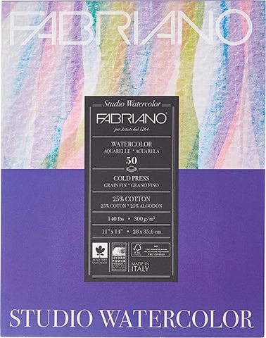 Fabriano Studio Watercolor Pads, Cold-Press, 11 x 14 140 lb., 50 Shts./Pad