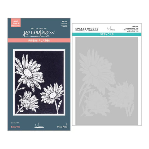 Spellbinders- Daisy Trio BetterPress and Stencil Bundle from the Yana's Daisies Collection by Yana Smakula