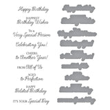 Spellbinders - Birthday Wishes Sentiments BetterPress Plate & Die Set from the Texture & Foliage Collection by Suzanne Hue
