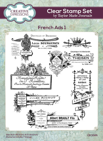 Creative Expressions Taylor Made Journals French Ads 1 6 in x 8 in Clear Stamp Set