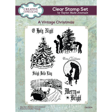 Creative Expressions Taylor Made Journals A Vintage Christmas 6 in x 8 in Clear Stamp Set