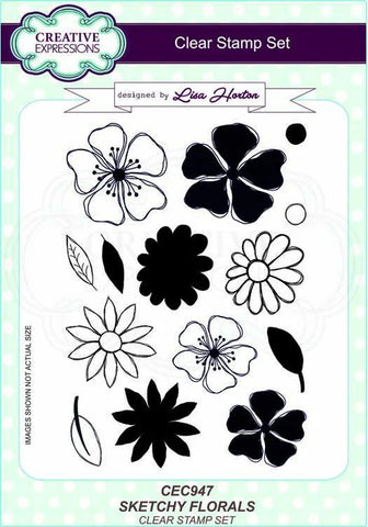 Creative Expressions Sketchy Florals A5 Clear Stamp Set