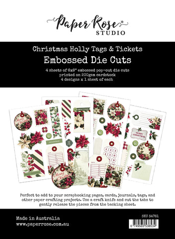 Paper Rose Christmas Holly Tags & Tickets Embossed Die Cuts