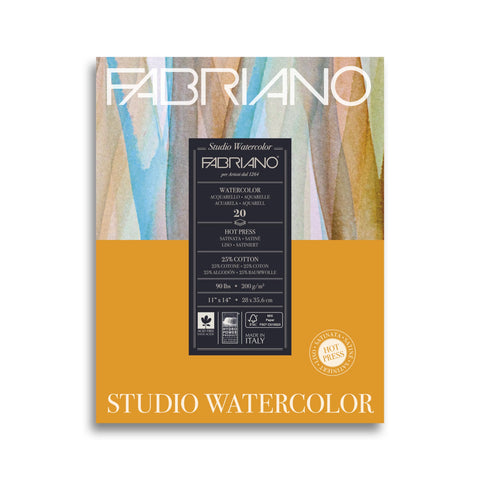 Fabriano Studio Watercolor Pads, Hot-Press, 11" x 14" 90 lb., 20 Shts./Pad