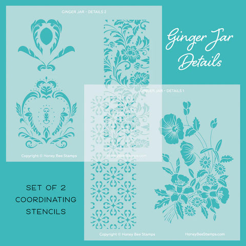 Honey Bee Stamps - Ginger Jar Details - 6"x6" Coordinating Stencils