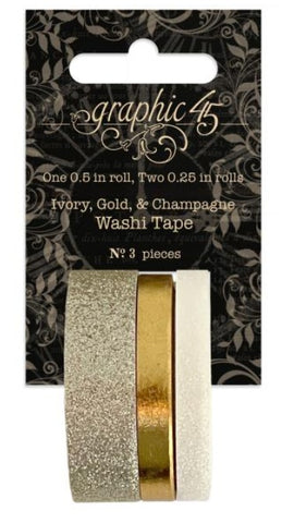 Graphic 45 Washi Tape - Glitter and Gloss Set - Ivory, Gold and Champagne
