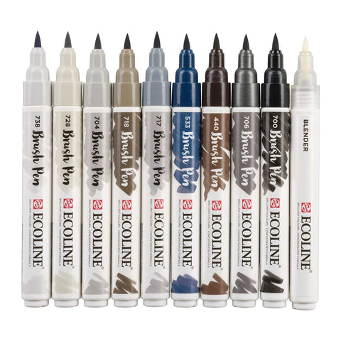 Ecoline Brush Marker Sets - 10-Pen Gray Colors Set