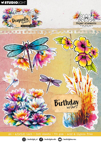 Studio Light Hazel Eaton Die-Cut Paper Pad Paper Elements Dragonfly Dreams 105x148x5mm 20 Sheets