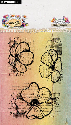 Studio Light Hazel Eaton Clear Stamp Grungy Flowers Dragonfly Dreams 62x93x3mm 3 Pieces