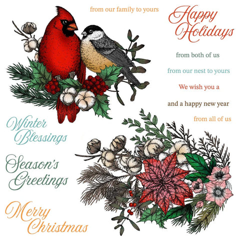 Honey Bee Winter Song - 6"x 6" Rubber Cling Stamp Set