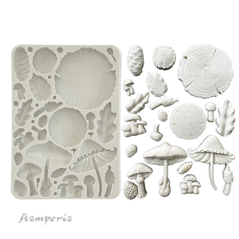 Stamperia Silicone Mold A5 Golden Harmony Wood And Mushrooms