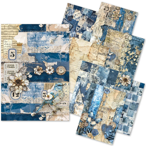 Ciao Bella Craftmix Urban Blue Denim Mixed A5 Paper Pack - 8 Sheets (Tissue & Vellum Variety)