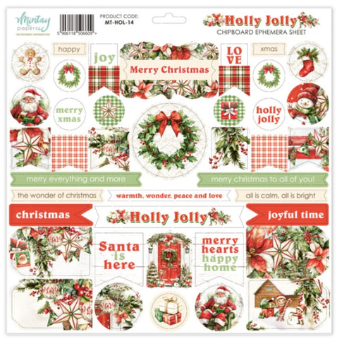 Mintay Papers 12 X 12 CHIPBOARD EPHEMERA - Holly Jolly