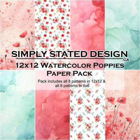 Simply Stated - Watercolor Poppies 12x12 Paper Pack